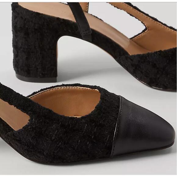 NWOB Ann Taylor Cap Toe Slingback Tweed Black 10 - Picture 5 of 5